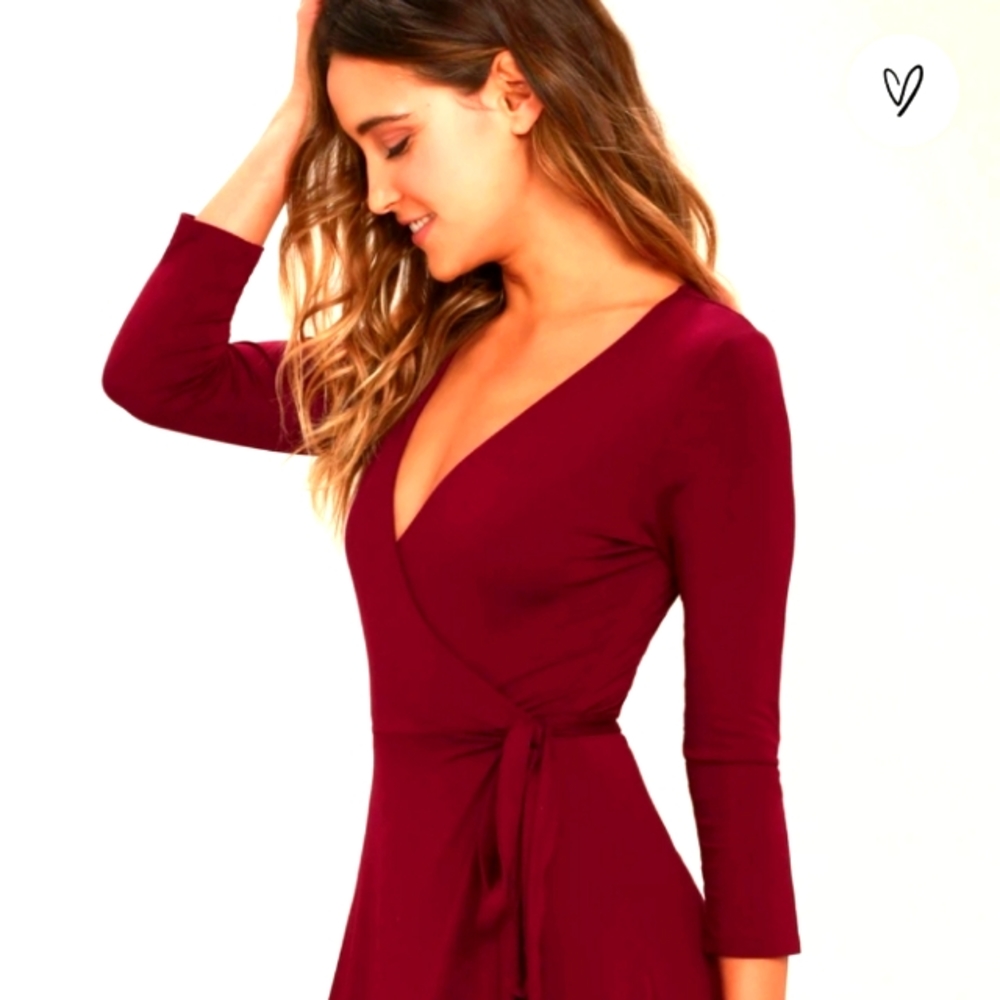 NWT LuLu’s Twirl-Worthy Burgundy Wrap Dress Mini
